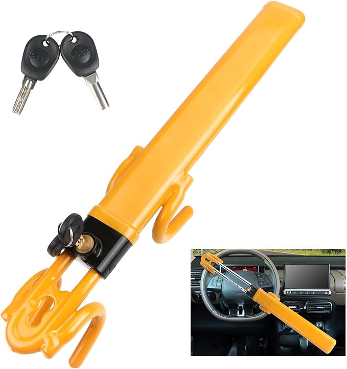 Car Steering Wheel Lock Anti-Theft Device,Yellow Car Lock Steering Wheel Lock Heavy Duty Anti Theft Car Device with Key