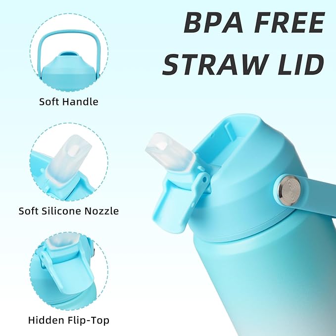 BJPKPK Insulated Water Bottle with Straw Lid, 12oz Thermo Water Bottles, Flex Handle & Non-slip Boot, BPA Free Leak Proof Stainless Steel Metal Thermo, Tumblers, Cups, Sea Salt