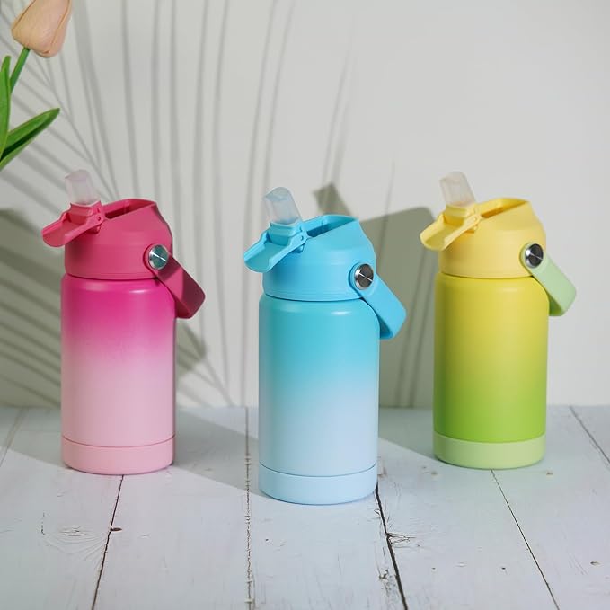 BJPKPK Insulated Water Bottle with Straw Lid, 12oz Thermo Water Bottles, Flex Handle & Non-slip Boot, BPA Free Leak Proof Stainless Steel Metal Thermo, Tumblers, Cups,Pearl Pink