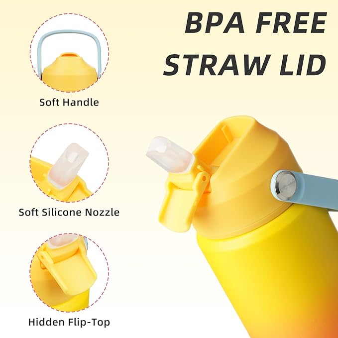 BJPKPK Insulated Water Bottle with Straw Lid, 18oz Thermo Water Bottles with Soft Nozzle, Flex Handle & Non-slip Boot, BPA Free Leak Proof Stainless Steel Metal Thermo, Tumblers, Cups,Rainbow