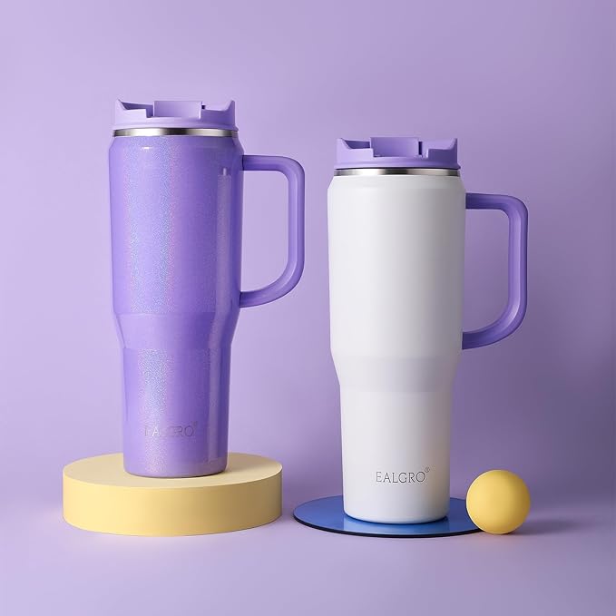 50 oz Tumbler with Handle, Insulated Tumblers with Lid and Straw, Large Metal Sports Water Bottle Jug, Thermal Stainless Steel Travel Coffee Mug Cup, Blush