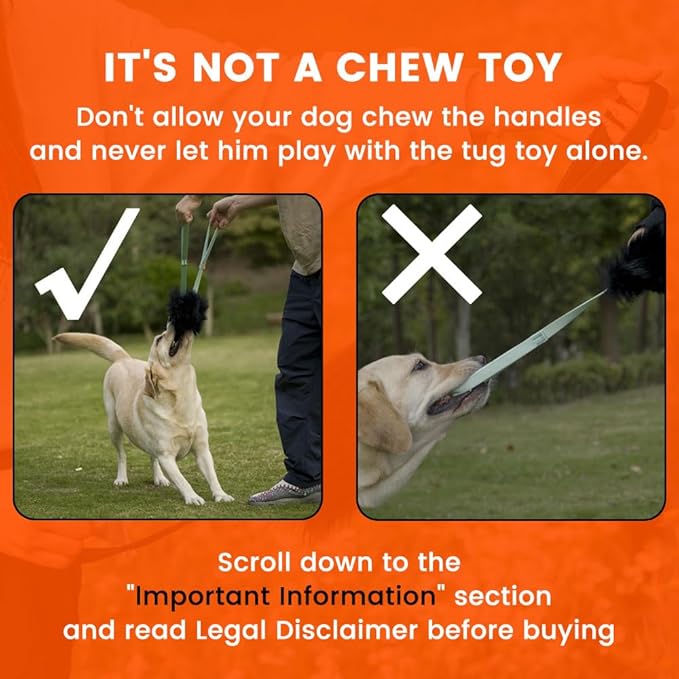 HOWGO Dog Bite Tug Toy with 2 Strong Handles - Made of Natural Sheepskin - Perfect for Tug of War, Fetch & Puppy Training - Ideal for Medium to Large Breeds(Black)