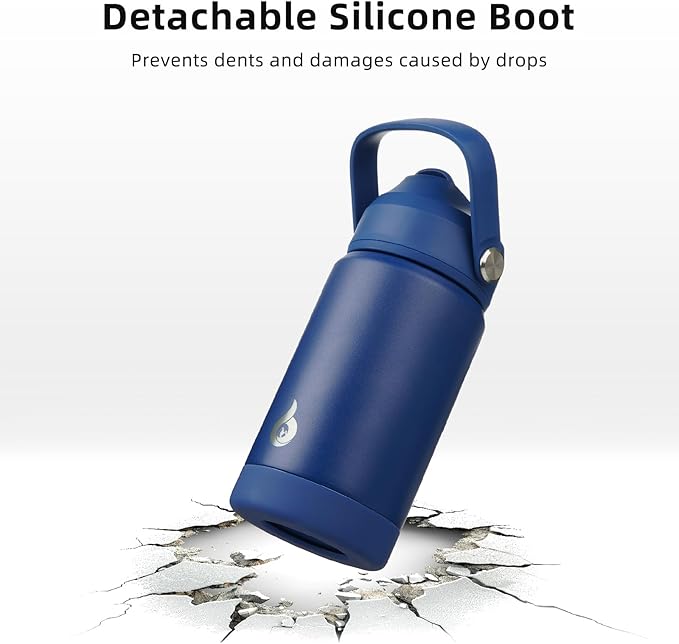 BJPKPK Insulated Water Bottle with Straw Lid, 12oz Thermo Water Bottles, Flex Handle & Non-slip Boot, BPA Free Leak Proof Stainless Steel Metal Thermo, Tumblers, Cups,Klein Blue