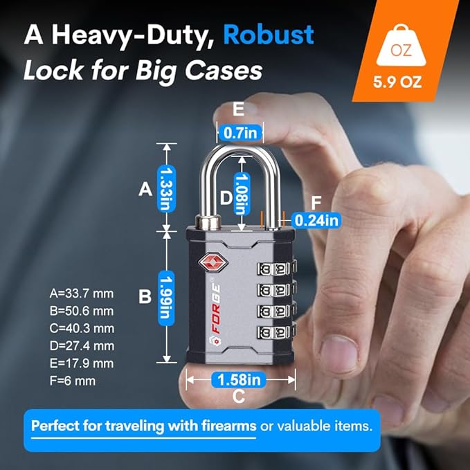 FORGE 4 Digit TSA Approved Combination Lock, Tool Box and Case Lock, Combination Padlock for Travel, Gym, Home, Office. Grey 2 Locks.