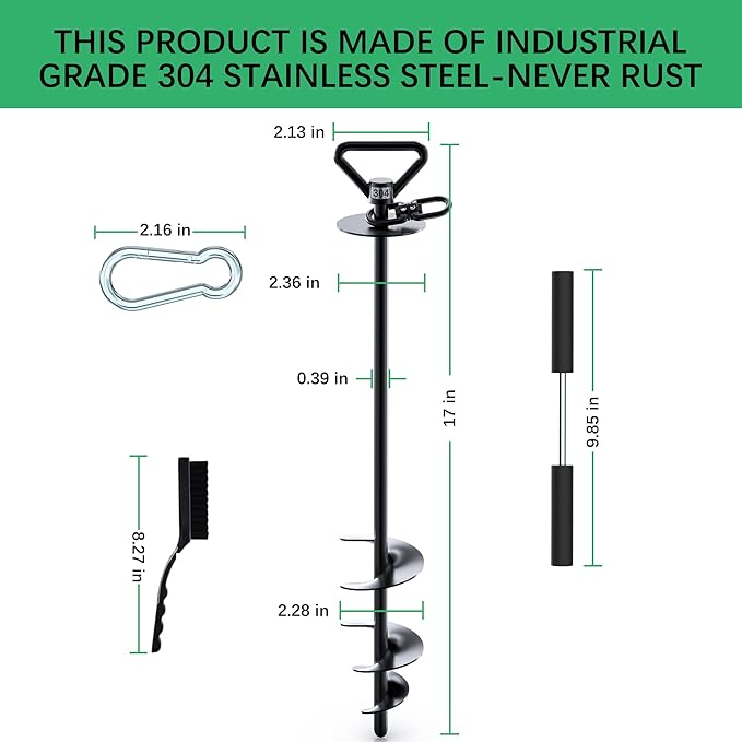 TOMBABY Dog Tie Out Stake-Heavy Duty 304 Stainless Steel Dog Runner, Ground Anchor with 360° Swivel & Anti-Tangle,Use Any for to 210LBS Dogs- Dog Stakes for Outside Camping, Suitable for Any Dog Cable