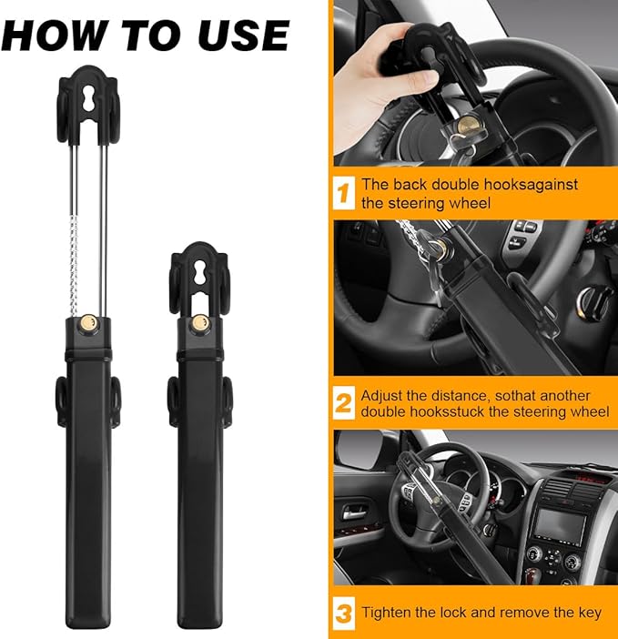 Car Steering Wheel Lock Anti-Theft Device,Black Car Lock Steering Wheel Lock Heavy Duty Anti Theft Car Device with Key