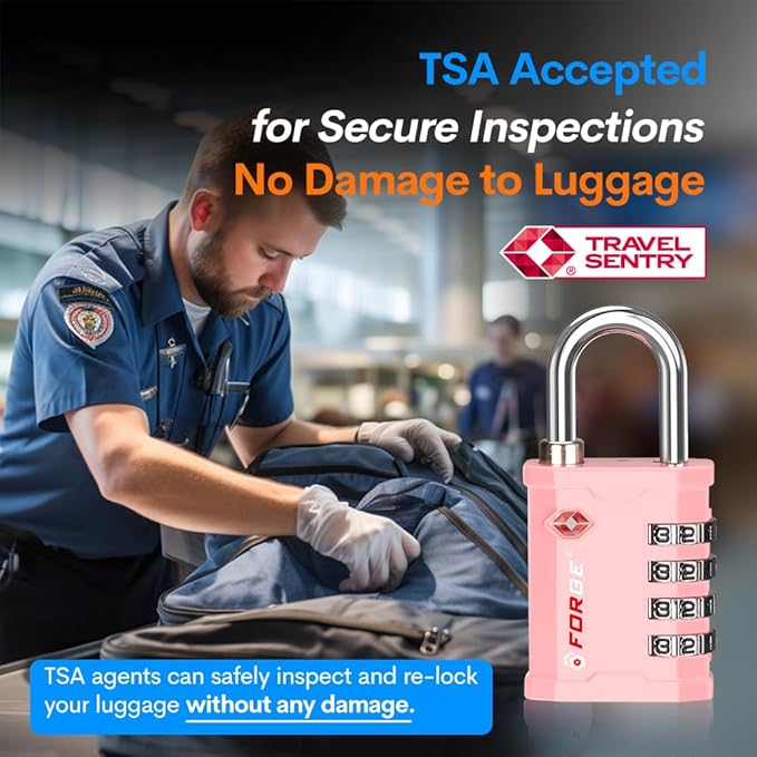 FORGE 4 Digit 17067 TSA Approved Combination Lock, Great for Tool Box and Case Lock, Combination Padlock for Travel, Pink 1 Lock.
