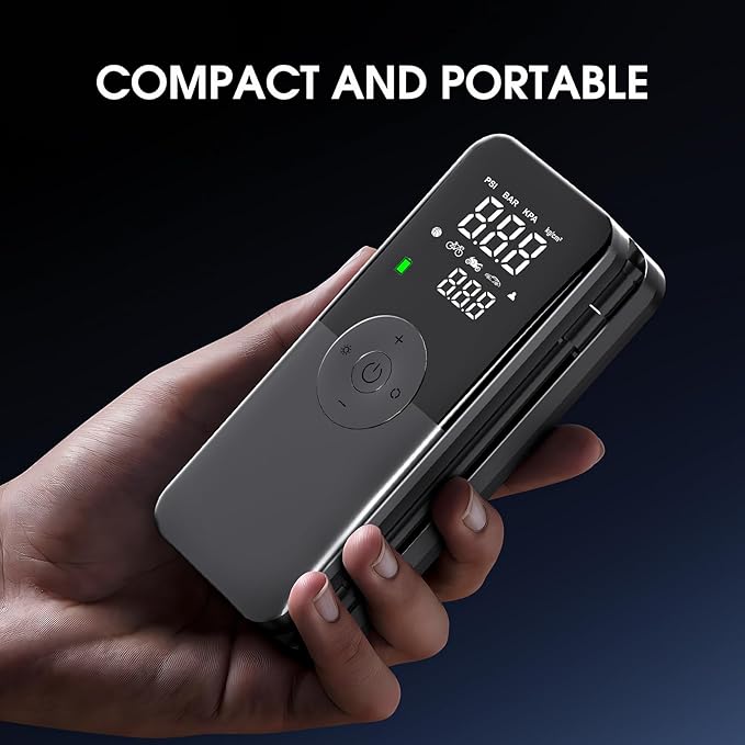 CARSUN Cordless Tire Inflator Portable Air Compressor,Car Tire Pump with Digital Dual Screen,150PSI Portable Air Pump for Car Tires with Deflation&Pressure Gauge,Suitable for Car,Motorcycles,Bicycles