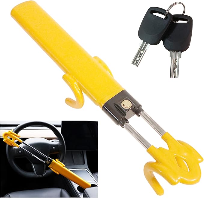 Steering Wheel Lock for Cars, Heavy Duty Security Anti-Theft Device, Adjustable Anti Theft Car Lock with Double Hooks Universal for Vehicle Truck with 2 Keys