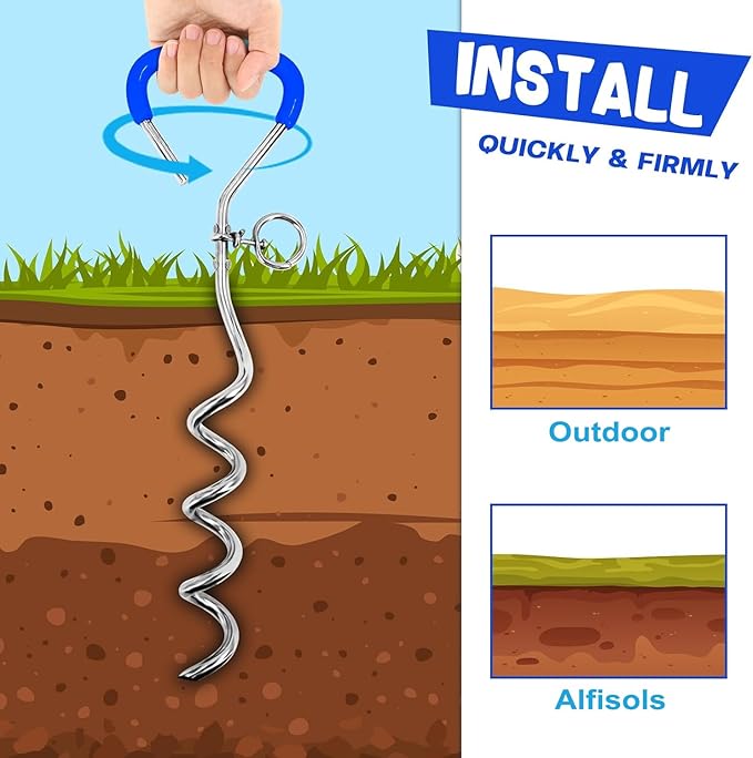 Dog Tie Out Cable and Stake 32/16/10 ft Outdoor, Yard and Camping, for Medium to Large Dogs Up to 125 lbs, 16" Stake, 32/16/10 ft Cable with Durable Spring and Metal Hooks for Outdoor