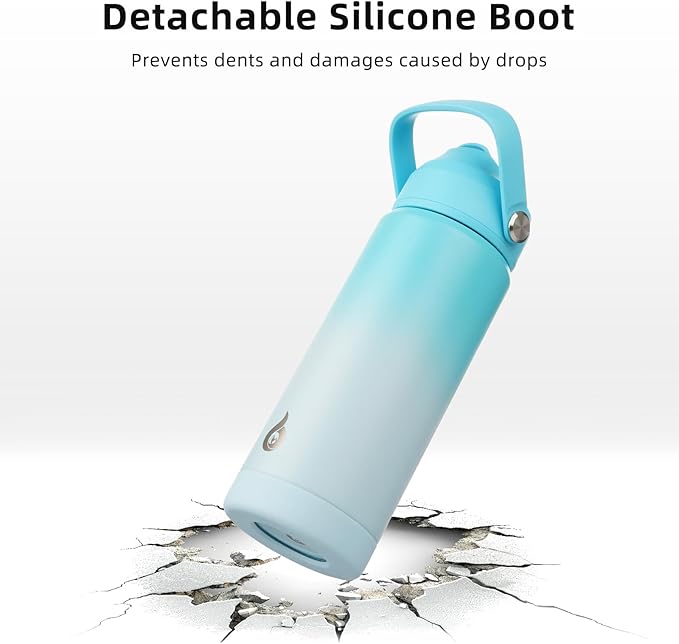 BJPKPK Insulated Water Bottle with Straw Lid, 18oz Thermo Water Bottles with Soft Nozzle, Flex Handle & Non-slip Boot, BPA Free Leak Proof Stainless Steel Metal Thermo, Tumblers, Cups,Sea Salt