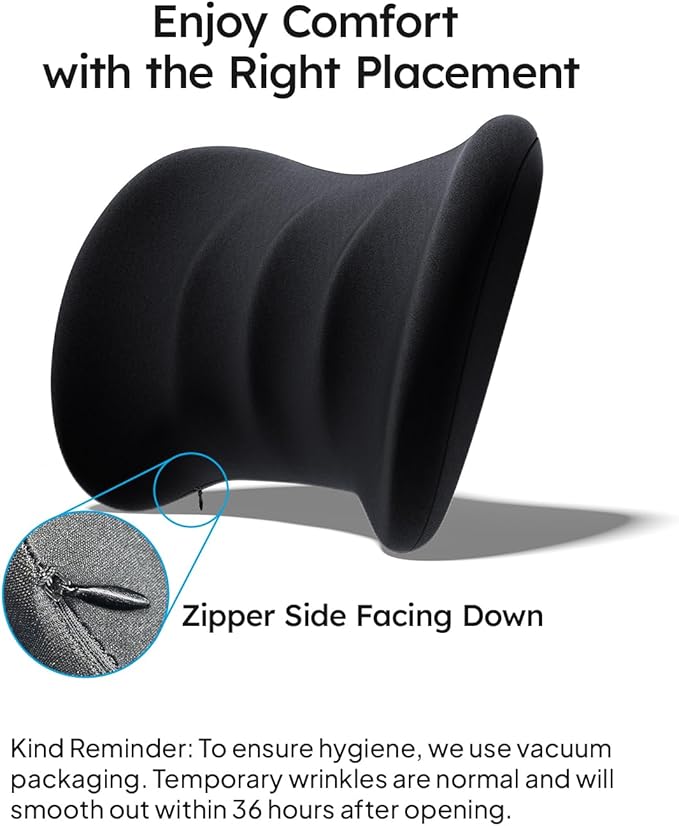 Wigoo 2025 Car Neck Pillow and Lumbar Support Pillow for Car Kit [Ergonomic Design, Pressure Relief] Soft Car Headrest Pillow Back Cushion with Adjustable Strap, Fits All Vehicles (Black)