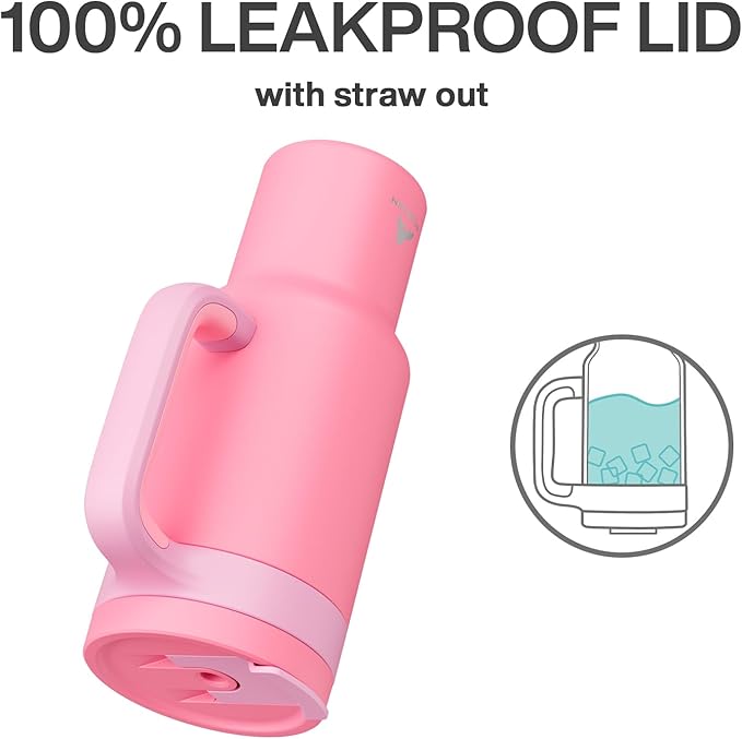 POWCAN 40 oz Tumbler with Handle, 2-in-1 Straw and Sip Lid, Leakproof, Dishwasher Safe, Insulated Stainless Steel Travel Coffee Mug, Keeps Cold for 34 Hours, Fits in Car Cup Holder (Coral)