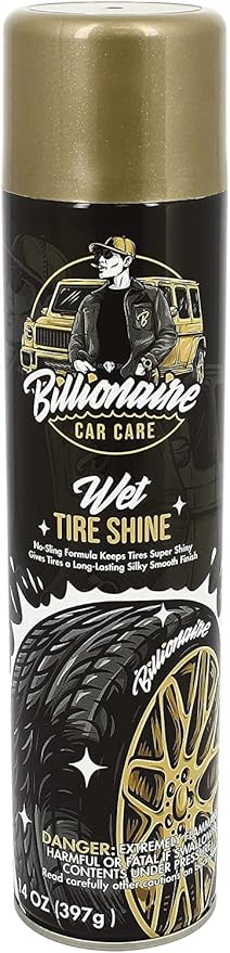 Billionaire wet tire shine spray - 1 Can 14 oz No sling formula Long-lasting silky smooth finish - Spraying maximum Protection Fast Dry - Car Detailing