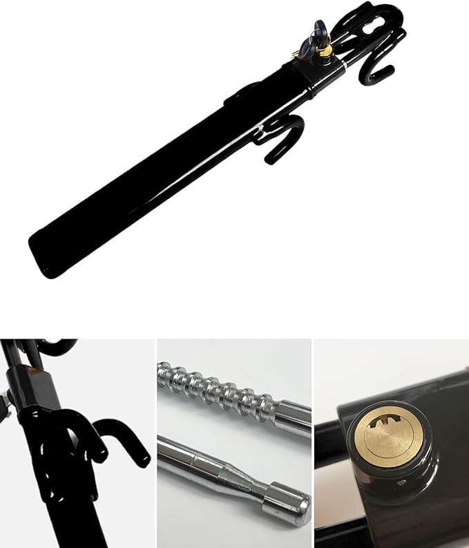 Dodomes Steering Wheel Lock Anti-Theft Heavy Duty Secure Car Device, Adjustable Length Clamp Double Hook Locks Universal Fit (Black)