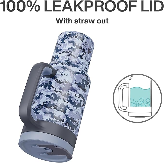 40 oz Camo Tumbler with Handle, 2-in-1 Straw and Sip Lid, Leakproof, Dishwasher Safe, Insulated Stainless Steel Travel Coffee Mug, Keeps Cold for 34 Hours, Fits in Car Cup Holder (Navy Digital)