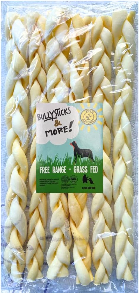 BULLYSTICKS & MORE Beef Cheek Braids for Dogs (10-12" Thick - 6 Count) - Beef Cheek Bones for Dogs - Dog Parents Choice - Premium Beef Cheek Rolls