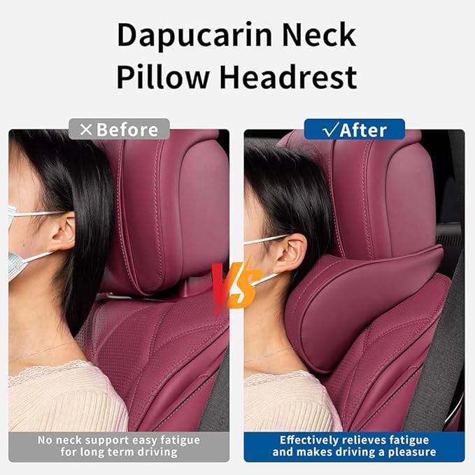Car Headrest Memory Foam Neck Pillow for Driving with Leather Cover Soft Comfortable Seat Head Pillow Cushion for Most Cars SUV Sedan Home Office Red (2PC)