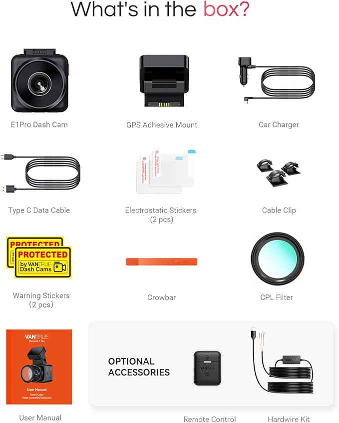 Vantrue E1 Pro 4K Mini Dash Cam Front, STARVIS 2 PlatePix HDR Night Vision Car Camera, Built-in 5G WiFi GPS, 1.54'' IPS Screen, Voice Control, 24/7 Buffered Parking Mode, Support 1TB Max