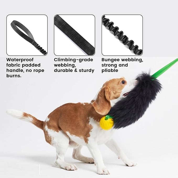 HOWGO Dog Rope Toy,Dog Bungee Chaser Toy 100% Sheepskin,Sheep Smell Tug Toy for All Breeds (Orange, with Rubber Ball)