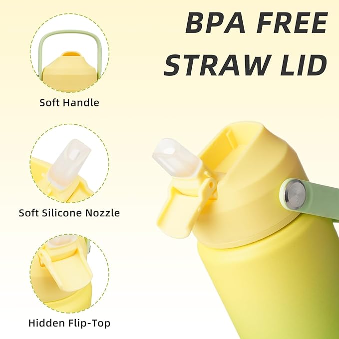 BJPKPK Insulated Water Bottle with Straw Lid, 12oz Thermo Water Bottles, Flex Handle & Non-slip Boot, BPA Free Leak Proof Stainless Steel Metal Thermo, Tumblers, Cups,Fresh Green