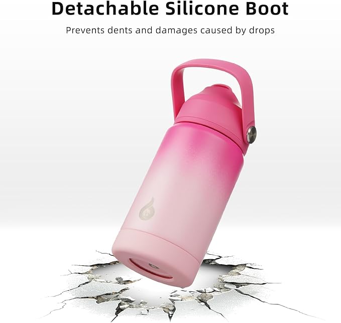 BJPKPK Insulated Water Bottle with Straw Lid, 12oz Thermo Water Bottles with Soft Nozzle, Flex Handle & Non-slip Boot, BPA Free Leak Proof Stainless Steel Metal Thermo, Tumblers, Cups,Cherry