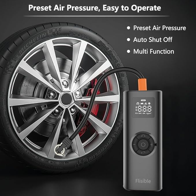 Air Compressor Portable Tire Inflator, 9000mAh Electric Air Pump, 150PSI Bike Pump Cordless Fast Inflate with Pressure Gauge & LED Light & LCD Display for Cars, Bikes, Balls, Motorcycles,Black