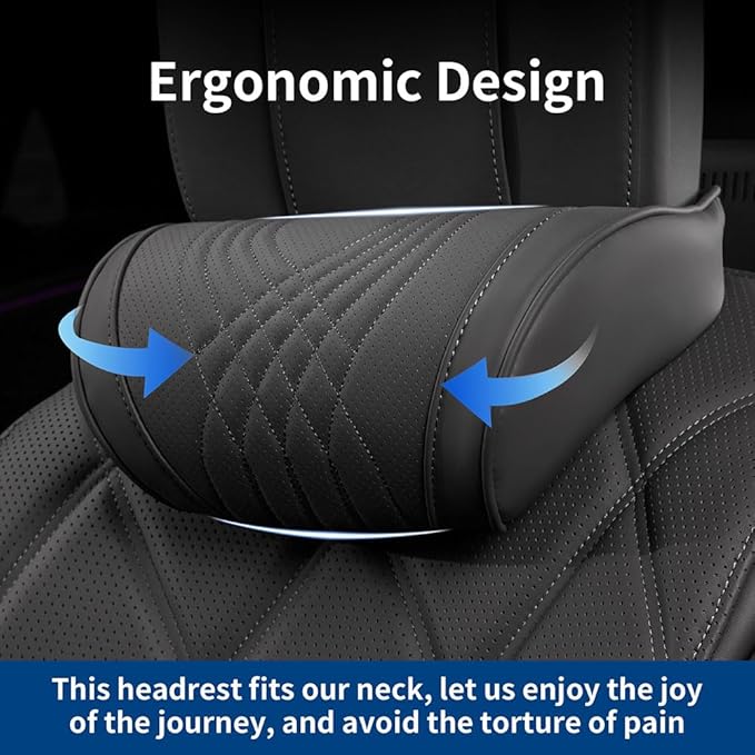 Car Headrest Memory Foam Neck Pillow for Driving with Leather Cover Soft Comfortable Seat Head Pillow Cushion for Most Cars SUV Sedan Home Office Black (1PC)