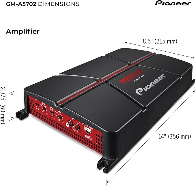 Pioneer GM-A5702 2-Channel Car Amplifier – 1000W Max, Class AB, Bridgeable Design, Bridgeable, Variable Filters, High Power