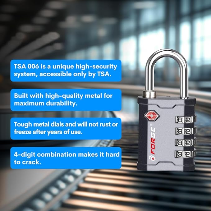 FORGE 4 Digit TSA Approved Combination Lock, Tool Box and Case Lock, Combination Padlock for Travel, Gym, Home, Office. Grey 2 Locks.