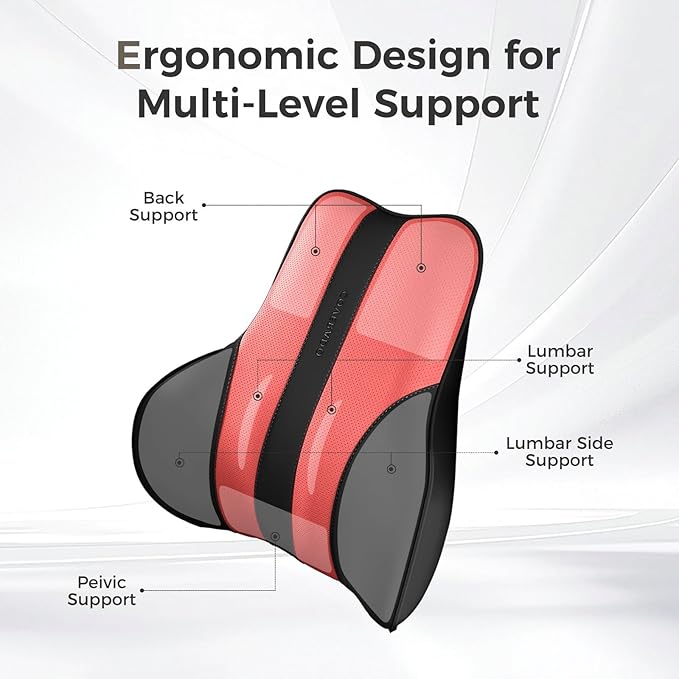 Coverado Lumbar Support Pillow for Car, Ergonomic Memory Foam Back Pillow for Office Chair, Back Cushion for Back Pain Relief, PU Leather Car Lumbar Support for Driving Seat