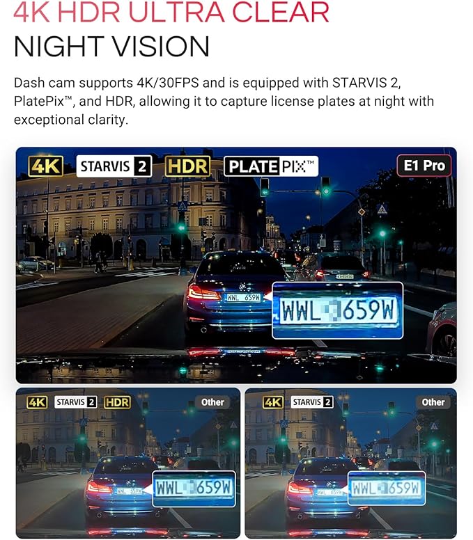 Vantrue E1 Pro 4K Mini Dash Cam Front, STARVIS 2 PlatePix HDR Night Vision Car Camera, Built-in 5G WiFi GPS, 1.54'' IPS Screen, Voice Control, 24/7 Buffered Parking Mode, Support 1TB Max