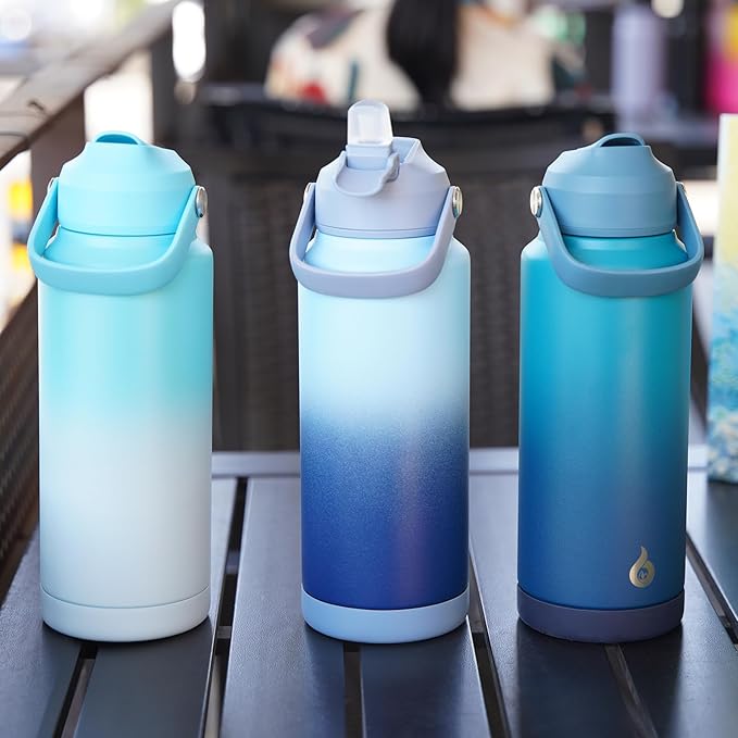 BJPKPK Water Bottle with Straw Lid, 24oz Vacuum Insulated Water Bottles, Metal Stainless Steel Thermo for Sports, Travel, BPA Free Leak Proof Thermo, Cups, Flasks, Tumblers,Sky