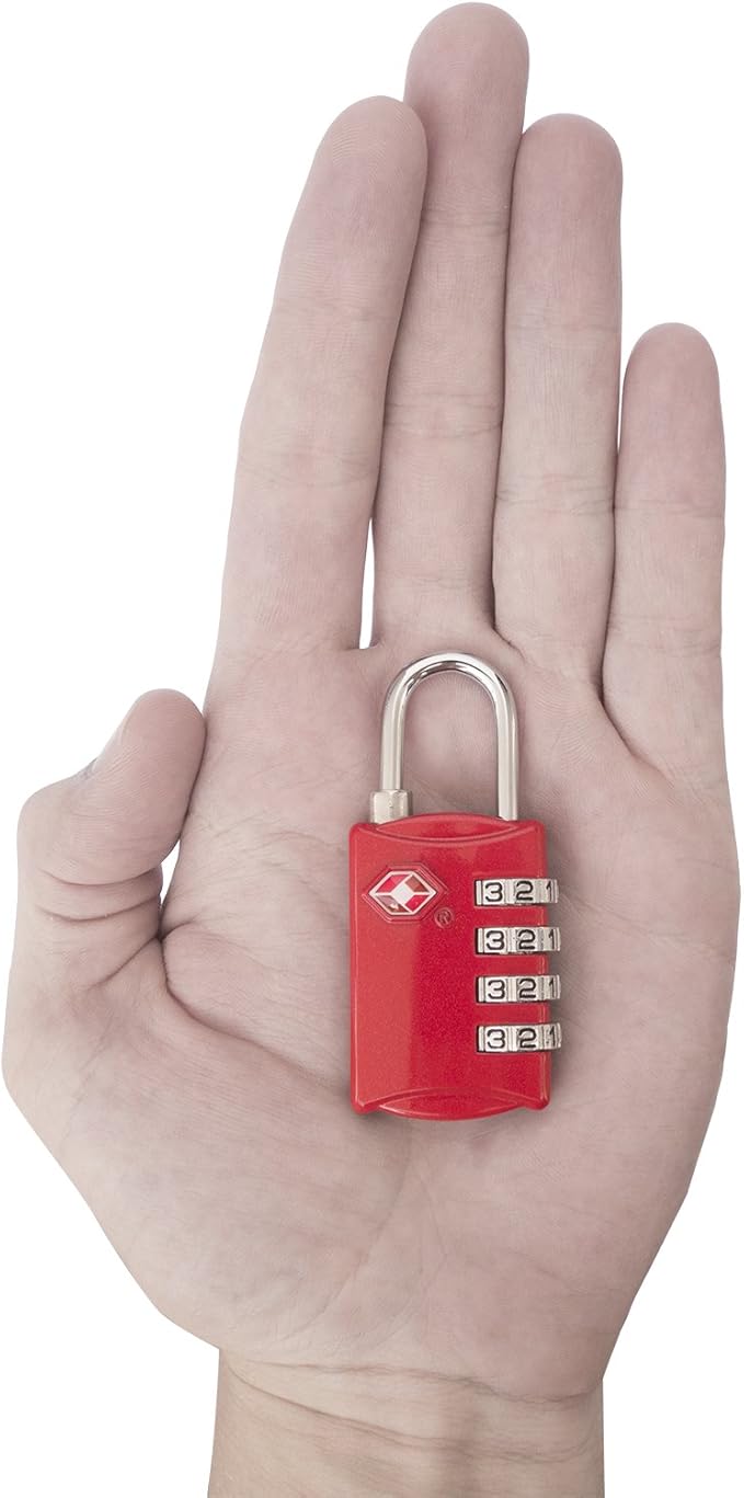 TSA Locks for Luggage, 2-Pc Durable Steel Padlock, Keyless Easy to Read 4-Digit Combination Lock for Backpacks, Travel Suitcases, Toolbox, Filing Cabinets, Baggage & Gym Locker, Red/Blue