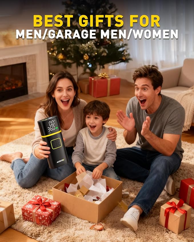 AUXITO Tire Inflator Portable Air Compressor - 150PSI Bike Pump 1Min Fast Inflate with Tire Pressure Gauge, LED Light & Car Accessories, Air Pump Tire Inflator for Auto, Motorcycle, Bike, Ball