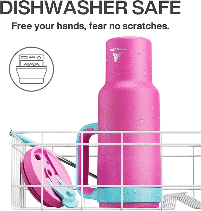 POWCAN 50 oz Tumbler with Handle, 2-in-1 Straw and Sip Lid, Leakproof, Dishwasher Safe, Insulated Stainless Steel Travel Coffee Mug, Keeps Cold for 34 Hours, Fits in Car Cup Holder (Petal)