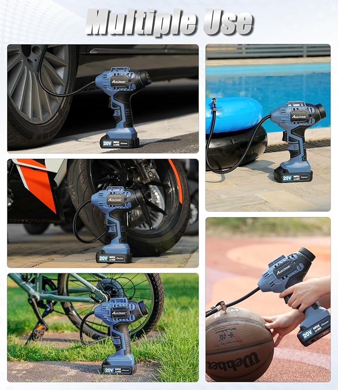 Tire Inflator Portable Air Compressor,20V Cordless Tire Pump, Rechargeable Air Pump for Car Tires and other Inflatables (Dark Blue)
