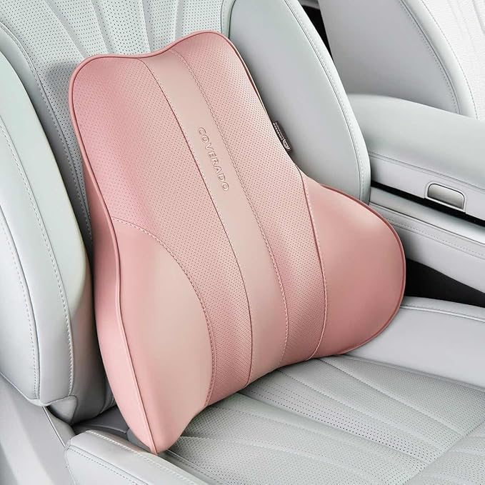 Coverado Lumbar Support Pillow for Car, Ergonomic Memory Foam Back Pillow for Office Chair, New Back Cushion for Pain Relief, PU Leather Car Lumbar Support for Driving Seat