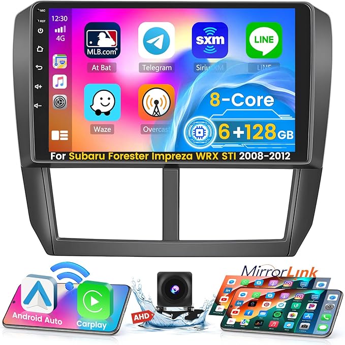 [8 Core 6+128G] Radio for Subaru Forester Impreza WRX STI 2008-2012, Roinvou Android 9 Inch Touch Screen Car Stereo with Wireless Carplay Android Auto/Bluetooth 5.0/32 EQ/GPS/5GHz WiFi/59UI
