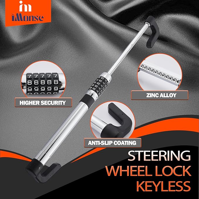 Steering Wheel Lock Anti-Theft Car Device, Steering Wheel Pedal Brake Password Lock, Steering Wheel to Pedal Within 17Inch to 33Inch Black