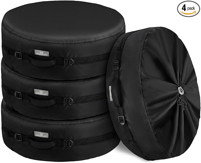 Explore Land Seasonal Tire Cover - Spare Tire Bag with Handle, Heavy Duty Winter Wheel Storage Tote Against Dust and Scratches, 4 Pack (Fits Diameters 32''-34.75'', Black)