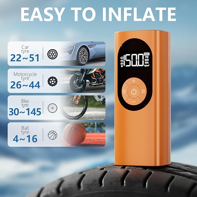 Tire Inflator Portable Air Compressor 150PSI Air Pump for Car Tires with Digital Pressure Gauge, Led Light, Auto Shut-Off, Portable Pump for Auto, Motorcycle, Bike, Balls and More