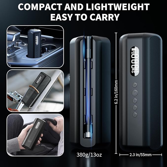 Tire Inflator Portable Air Compressor 150PSI Air Pump for Car Tires - Portable Bike Pump with LED Light, Presta Valve, Storage Bag