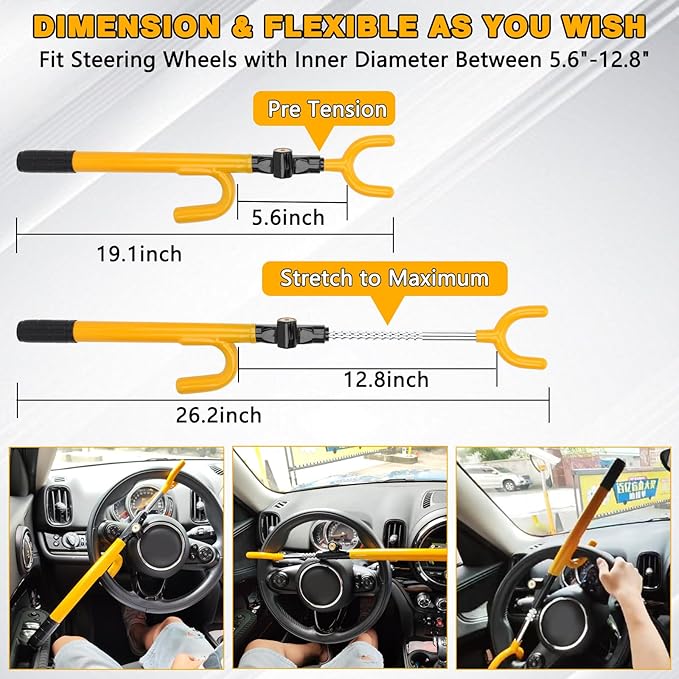 Steering Wheel Lock for Car Universal Anti-Theft Device Car Locks, Adjustable Length Double Hook Locks for Car SUV Pickup Truck Van