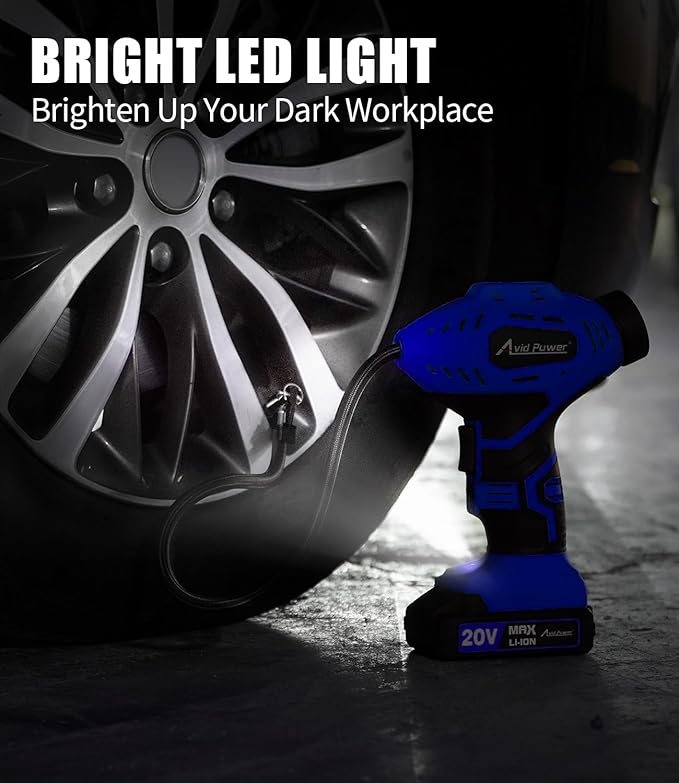 AVID POWER Cordless Tire Inflator Portable Air Compressor, 20V Rechargeable Battery Powered Car Tire Pump w/ 12V DC Adapter, Digital Pressure Gauge, Air Pump for Car, Bike, Motorcycle, Ball