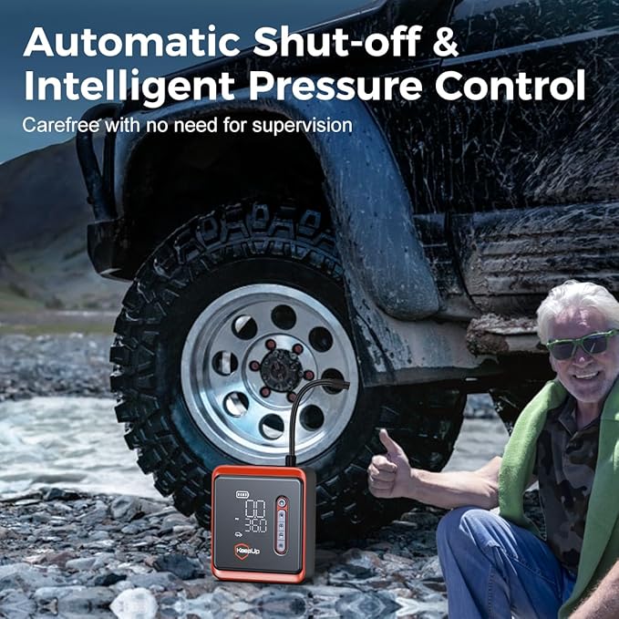 Tire Inflator Portable Air Compressor - KEEPUP 150 PSI Cordless Air Pump with Rechargeable Battery for Car Tires Ebike Motorcycles Bicycles Balls with Tire Gauge Pressure, Dual-Use Type