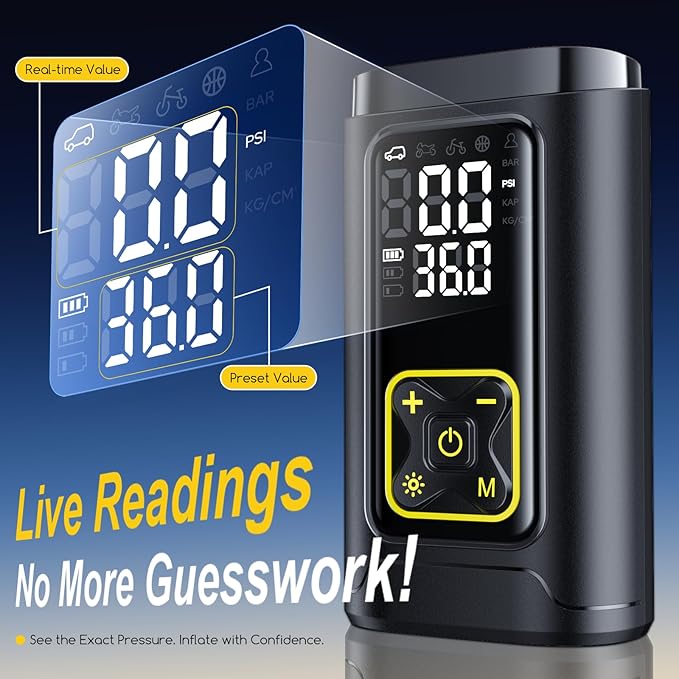 Tire Inflator Portable Air Compressor for Car Tires, 150PSI Digital Tire Pump with Gauge, LED Light, Auto Shut-Off, Fast Bike Air Pump for Car Tires, Motorcycle, Bike, Balls, Emergency Use