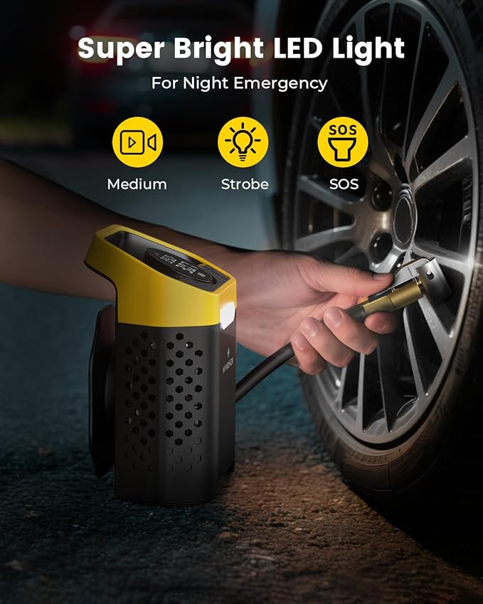 Heavy-Duty 160 PSI Tire Inflator Portable Air Compressor, 1 Min Fast Inflation Cordless Portable Air Pump with Digital Pressure Gauge & LED Light, Electric Tire Pump for Car, SUV, Bike, Ball