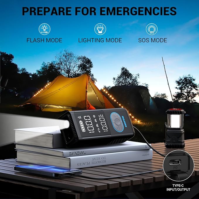 AVAPOW AP18 Tire Inflator Portable Air Compressor, 300% Faster 150 PSI Cordless Air Pump with Tire Pressure Gauge, 3.7″ Dual LCD Screen, Auto-Shuts Off Tire Pump for Car, Motorcycle, Bicycle, Black