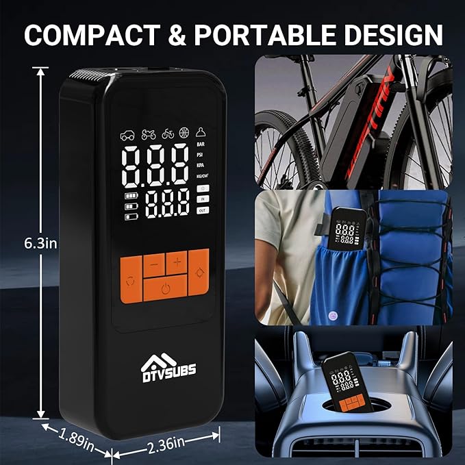Tire Inflator Portable Air Compressor, 4X Faster Cordless Air Pump for Car Tires, 150PSI Air Bike Pump with Pressure Gauge & LED Lights for Cars/Motorcycles/E-Bikes/Balls, Auto Shut-off
